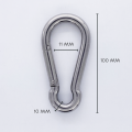 Fireman or Alpinist Stainless Steel carabiner without eye 10x100 RR333kg AISI316 standard