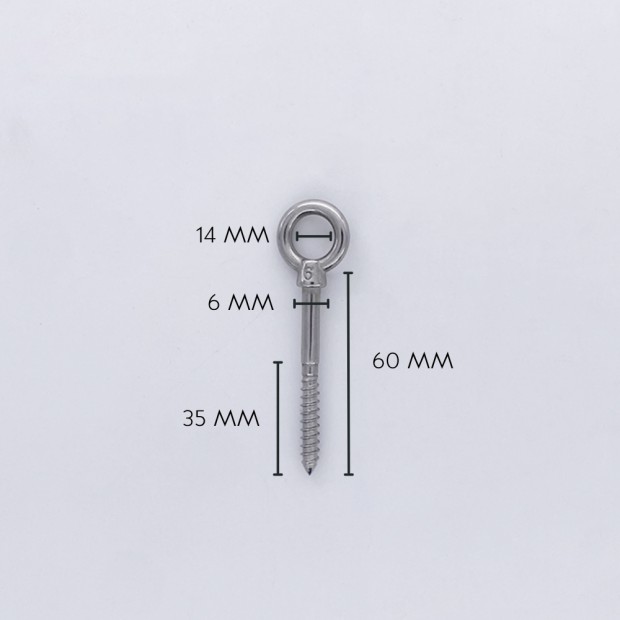 Perno con ojo con base para tornillos de madera – Acero inoxidable