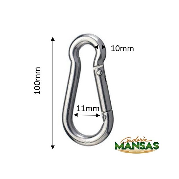 Firefighter or Alpinist Stainless Steel carabiner without eye 10x100 RR333kg AISI316 standard