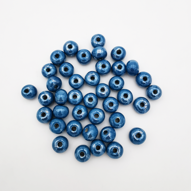 Perle Céramique Artisanale Bleu Canard 12mm