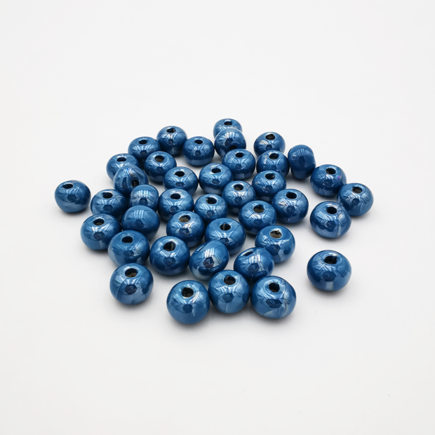 Perle Céramique Artisanale Bleu Canard 12mm