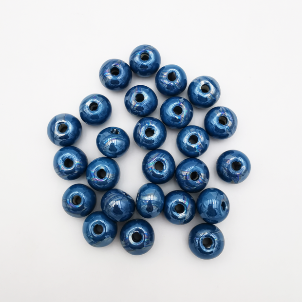 Perle Céramique Artisanale Bleu Canard 16mm