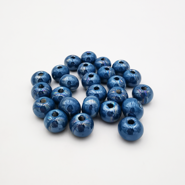Perle Céramique Artisanale Bleu Canard 16mm