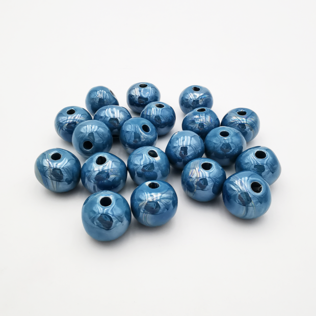 Perle Céramique Artisanale Bleu Canard 22mm