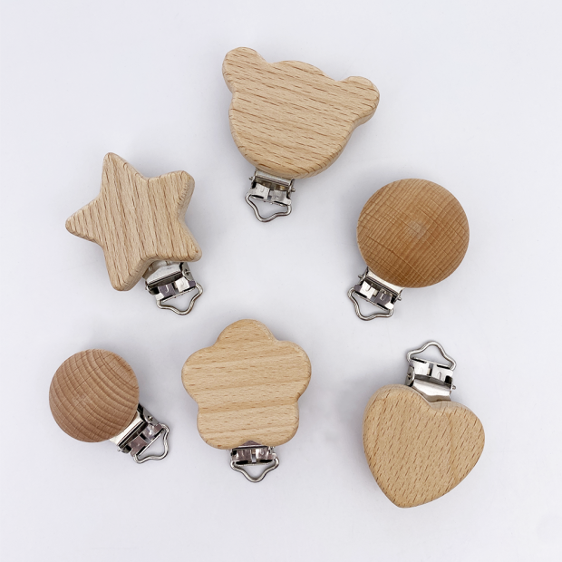 Pince attache-tétine bois de Ours pour sucette bébé, pince en bois