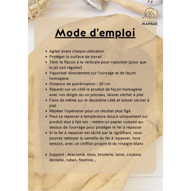 Rigidifiant Macramé et Tissu - 200ml