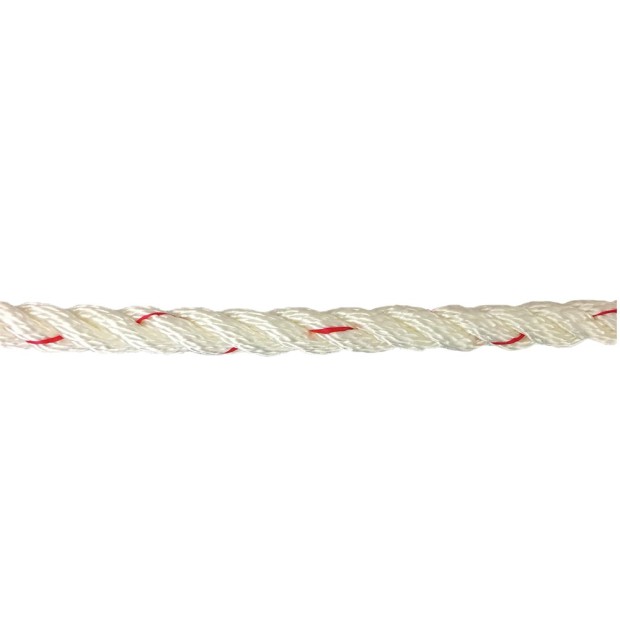 Corde Polyamide 10mm  Blanc fil rouge Au mètre