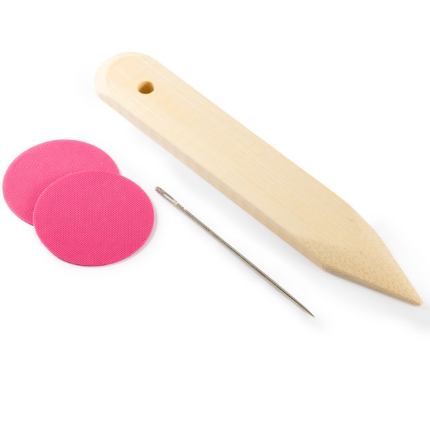 Kit Outils Espadrilles, 2 aiguilles 6,5cm, 2 tire-aiguilles, outil pour angle