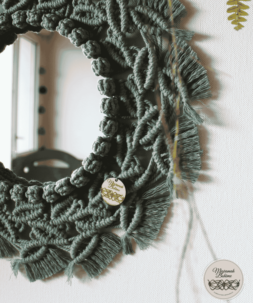 Miroir Macramé Vert kaki