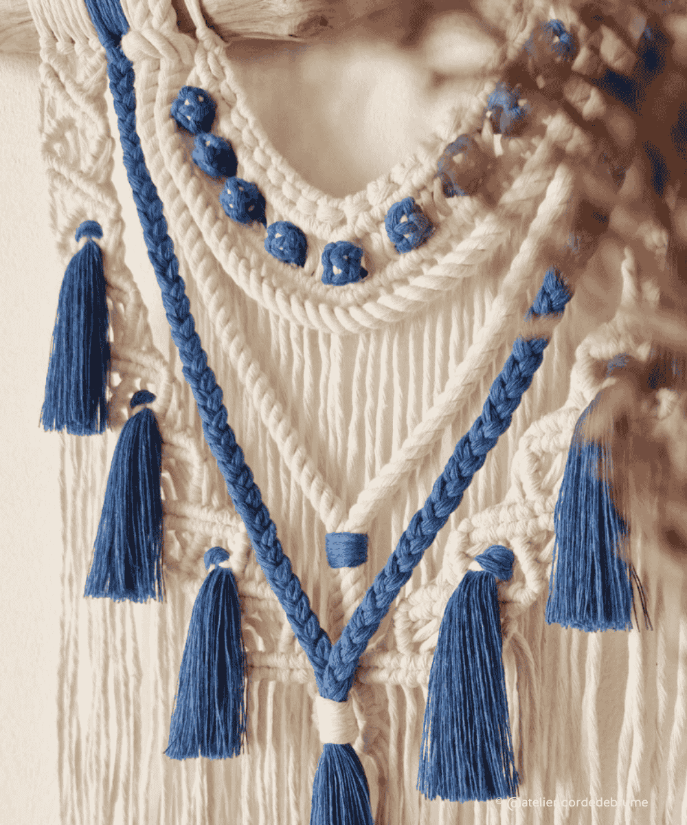 Tenture murale macramé - Bleu