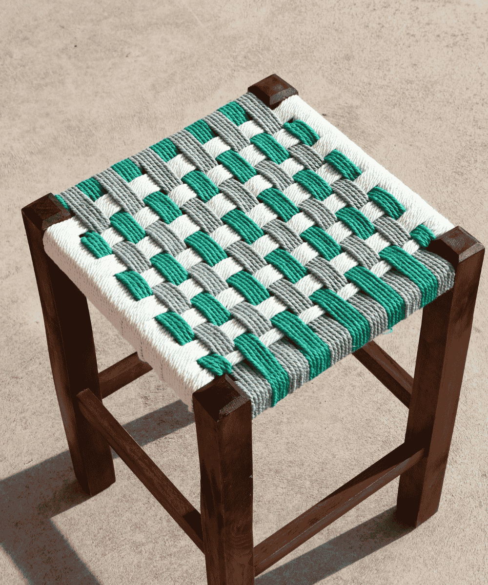 Chaise tissée - vert tilleul +émeraude / écru